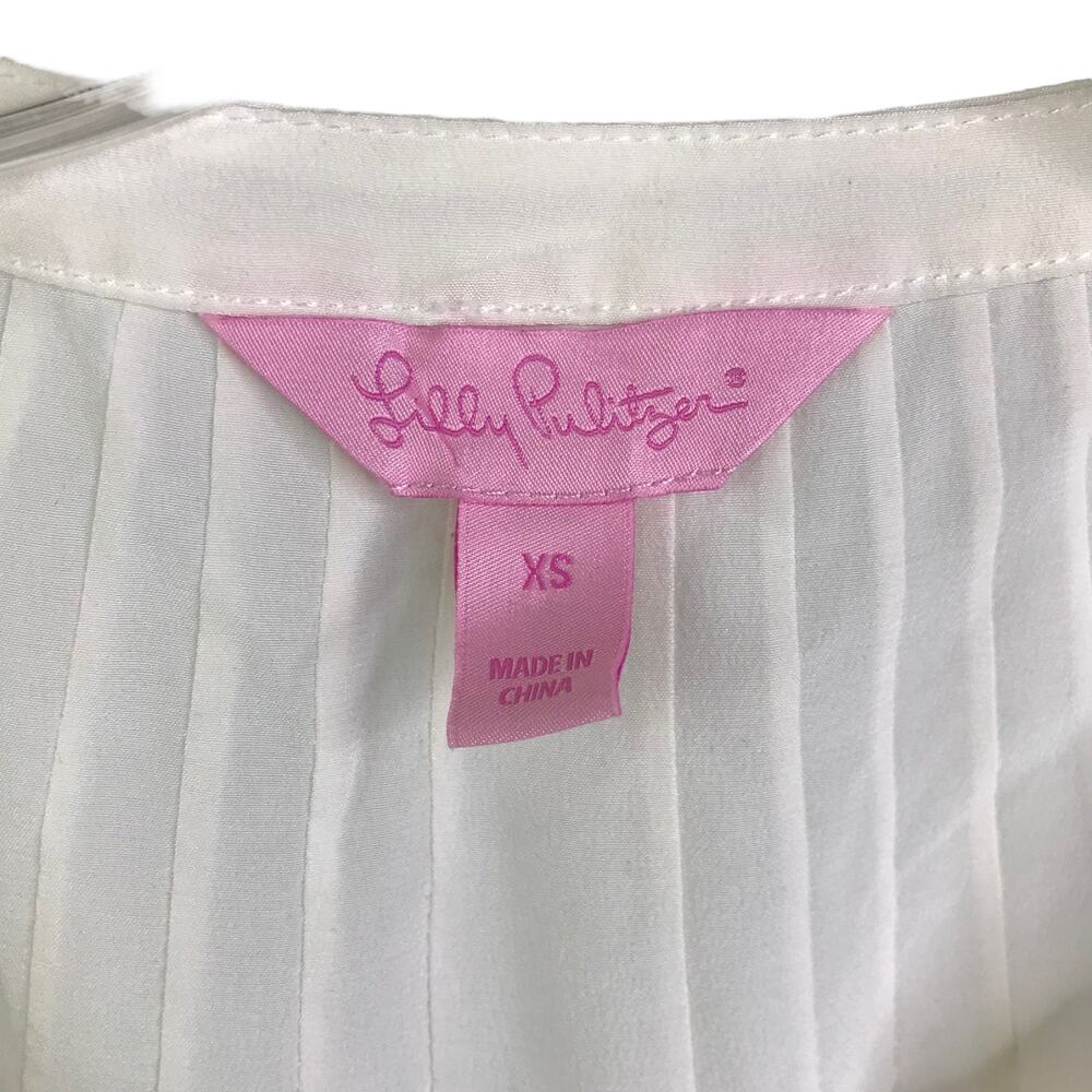 Lilly Pulitzer Womens Long Sleeve Blouse White Silk V-Neck Pullover Top Shirt XS - Picture 2 of 10